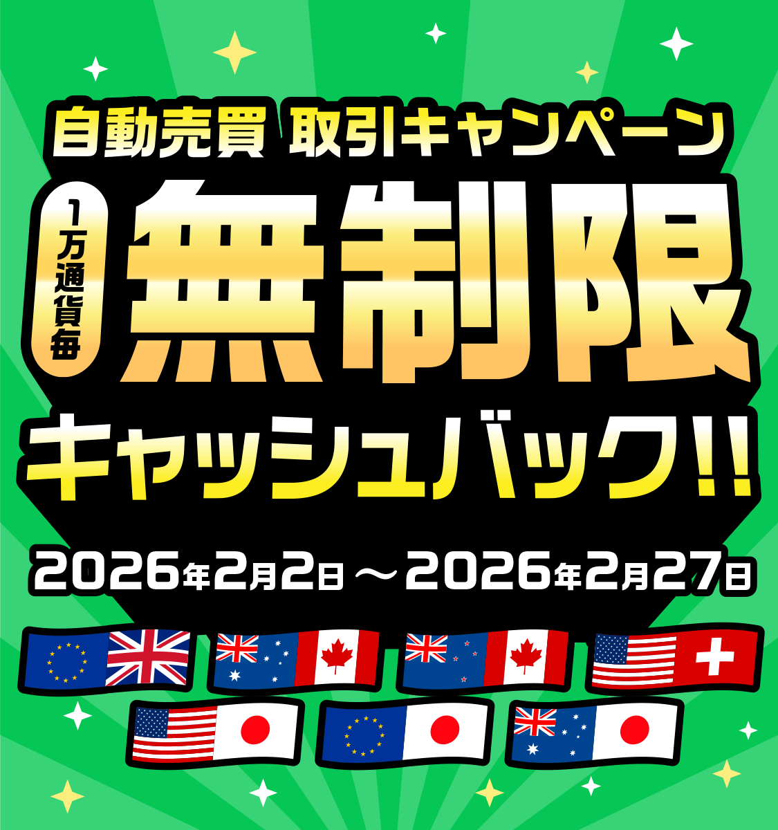 自動売買1万通貨当たり無制限キャッシュバックキャンペーン