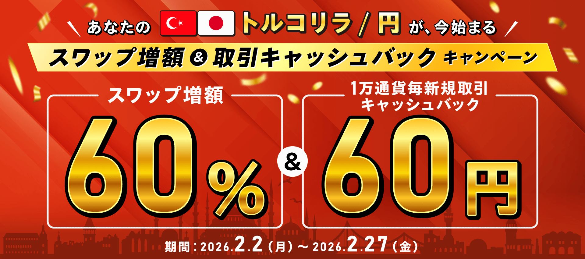 トルコリラ/円スワップ増額＆取引キャッシュバックキャンペーン