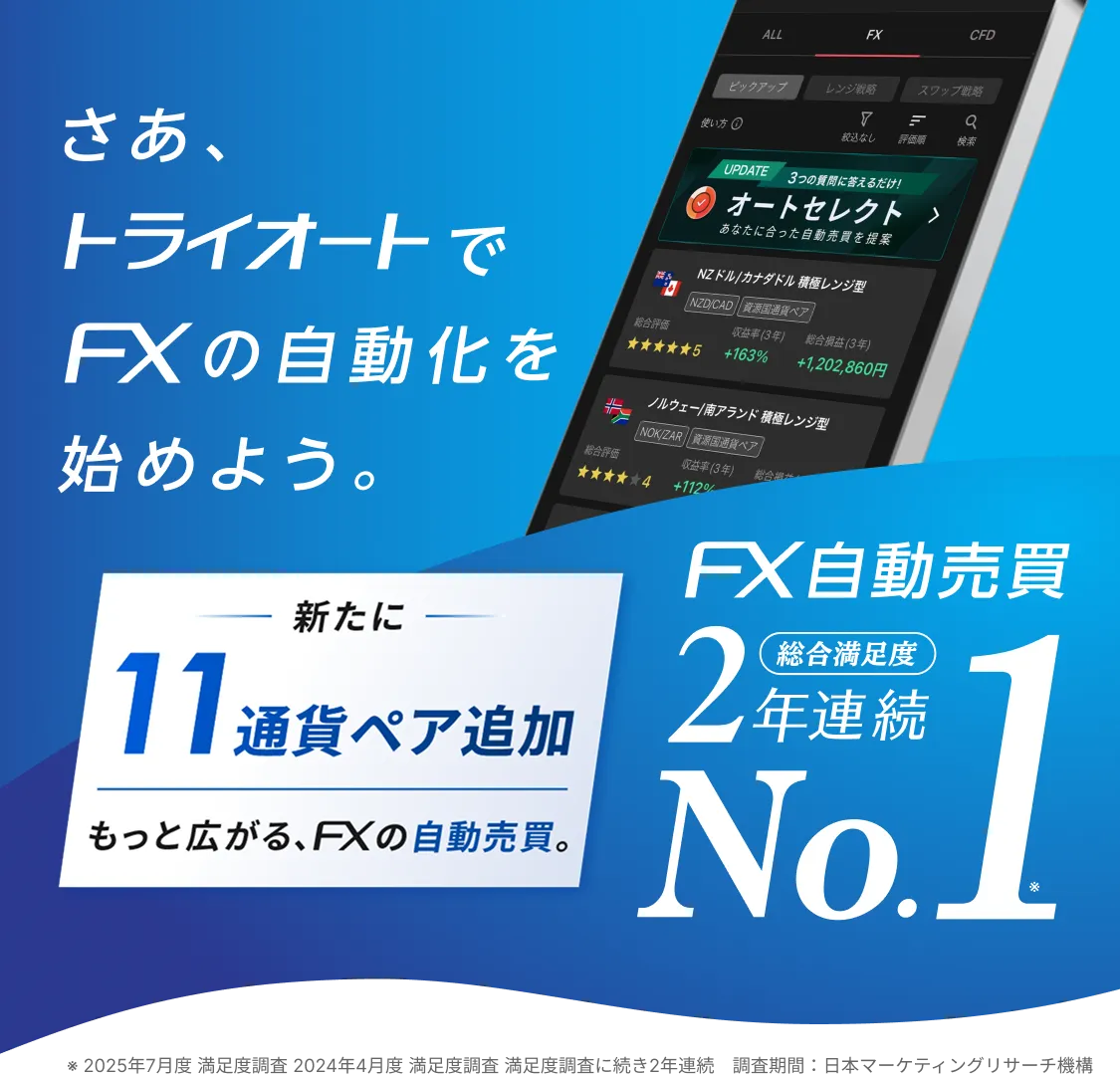 さあ、トライオートでFXの自動化を始めよう。FX自動売買総合満足度No1